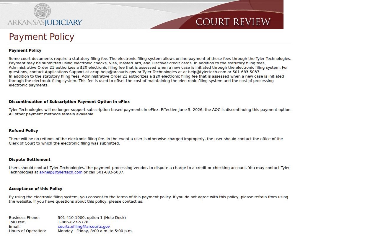 Perry County civil court docket eFlex filing payment policy