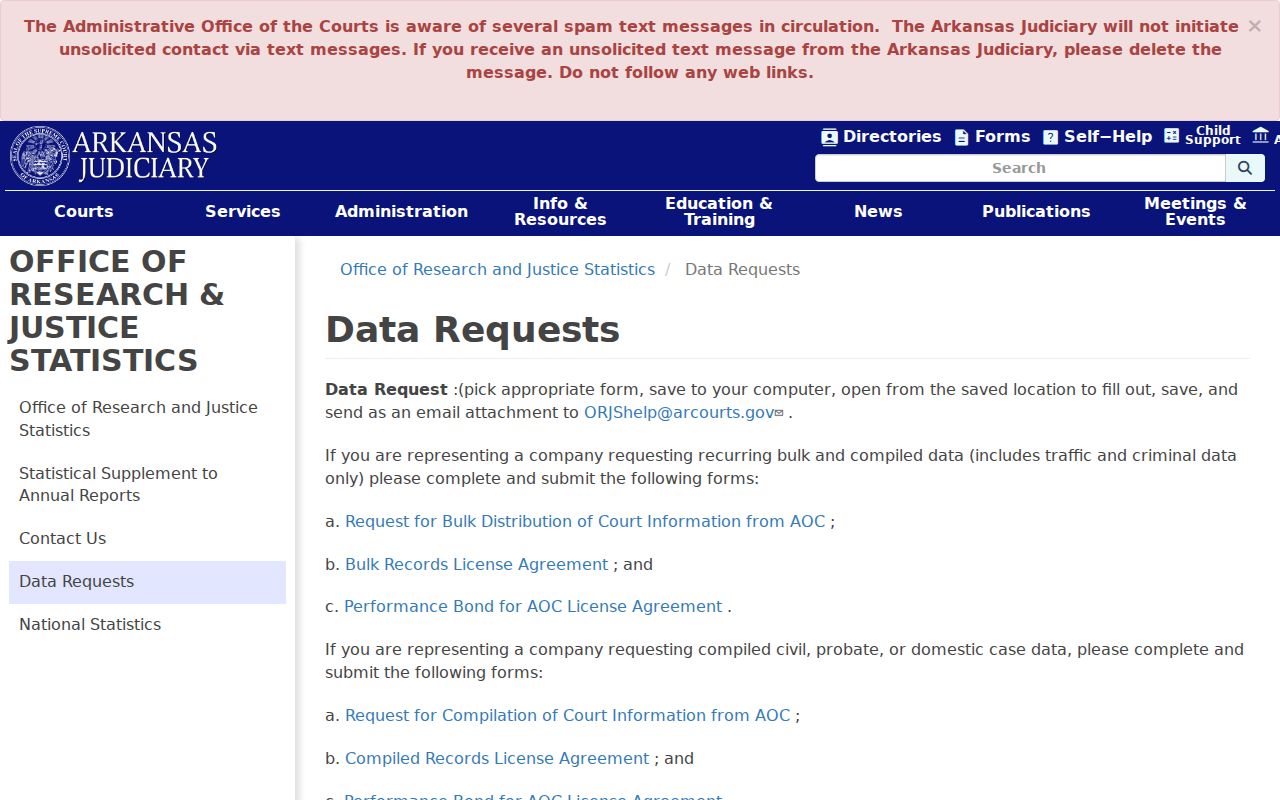 Perry County court schedule Arkansas compiled data request page