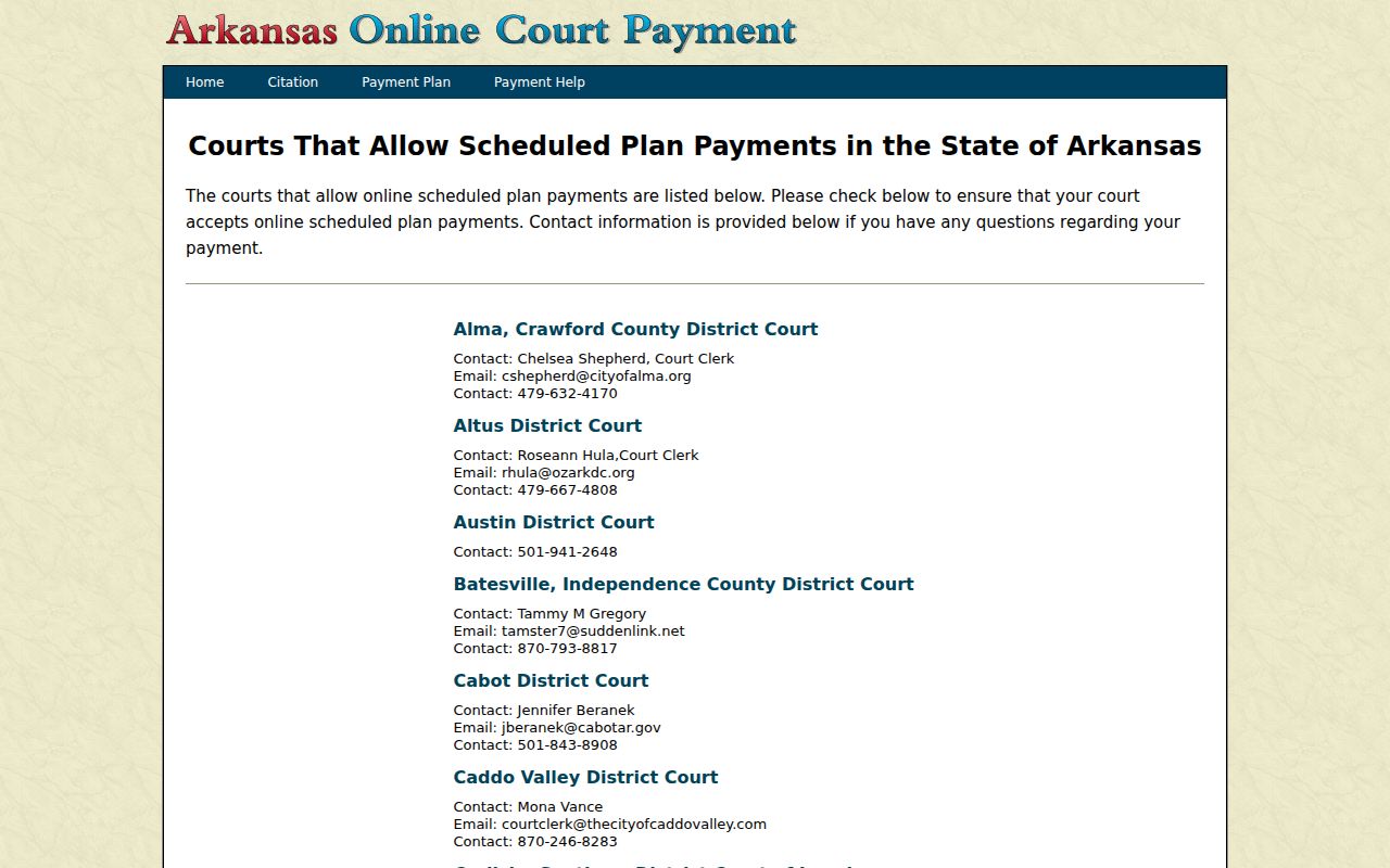 Perry County court calendar scheduled payment court list