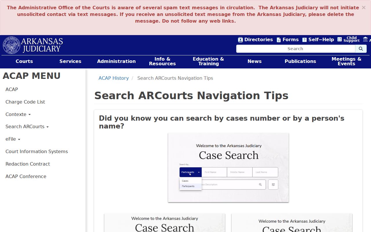Perry County court docket Search ARCourts navigation transition