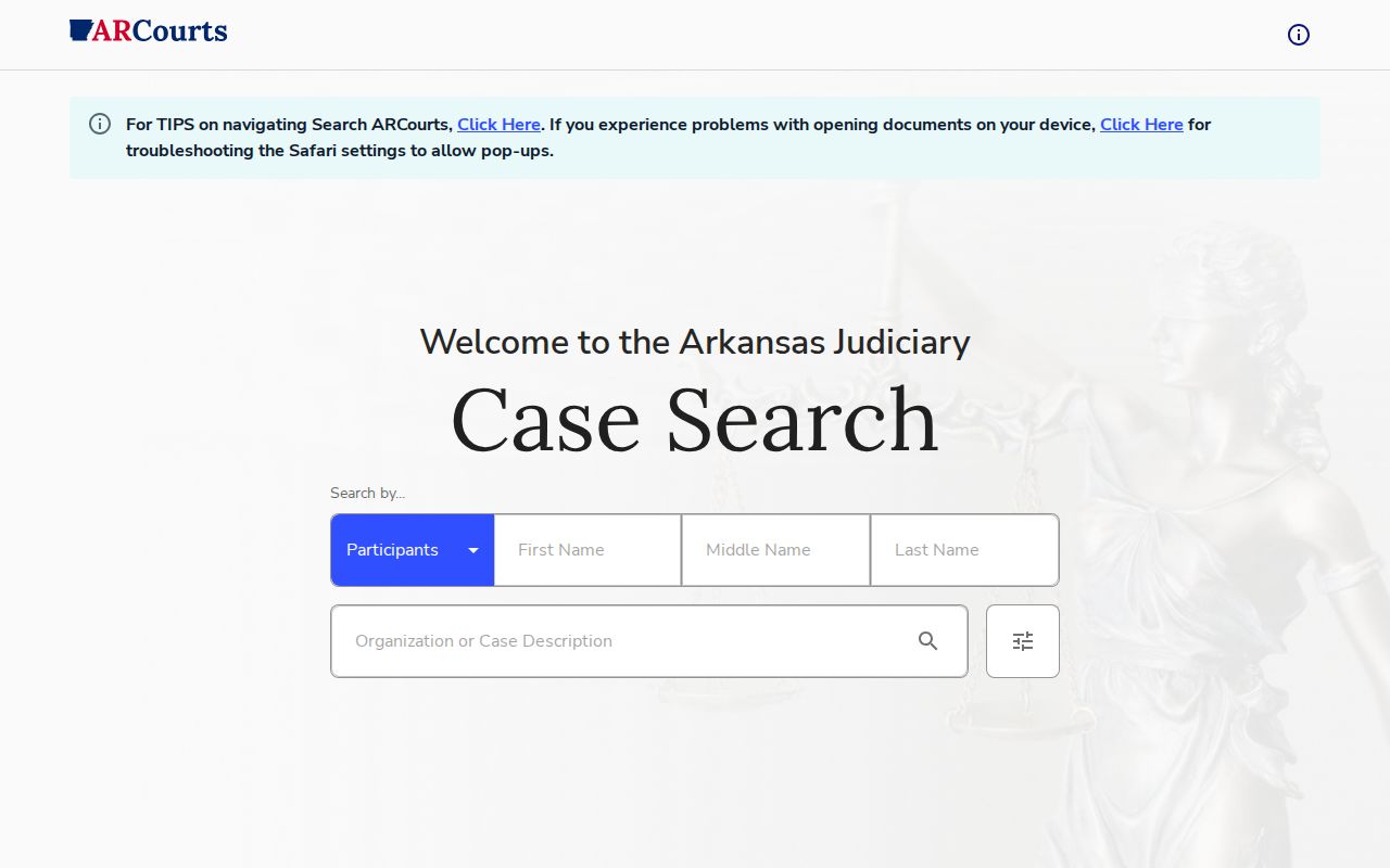 Perry County court docket Search ARCourts interface