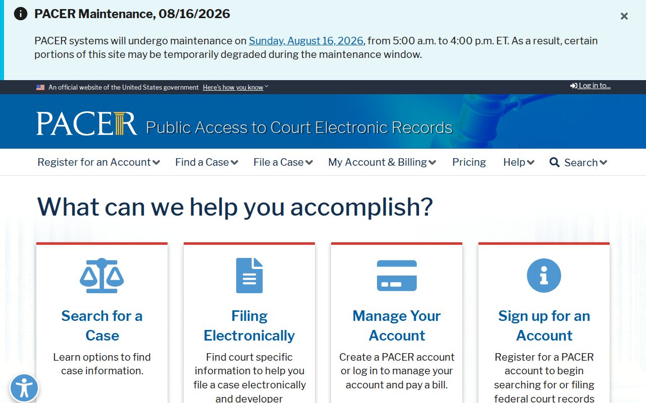 Official PACER federal court records portal