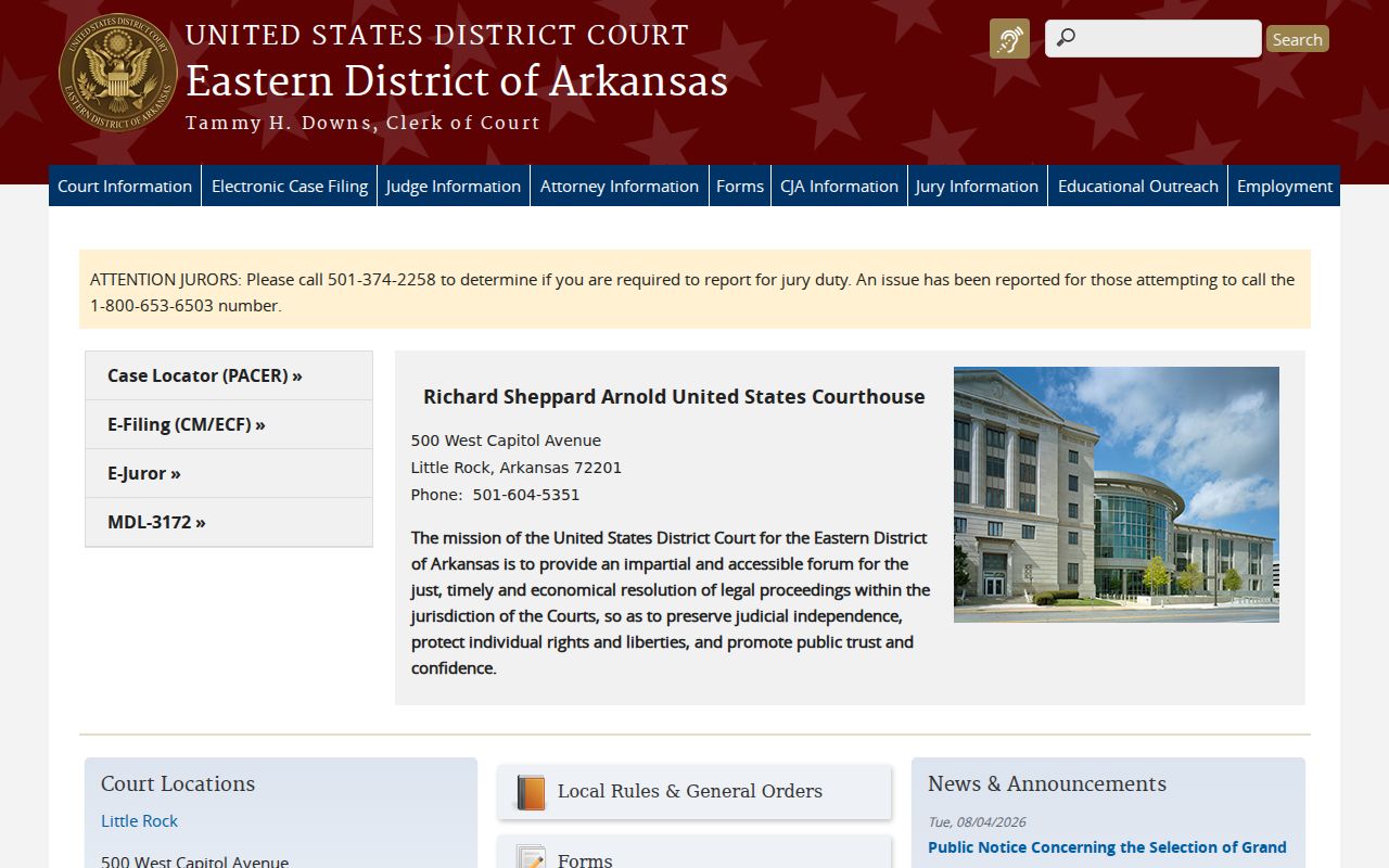 U.S. District Court for the Eastern District of Arkansas official website